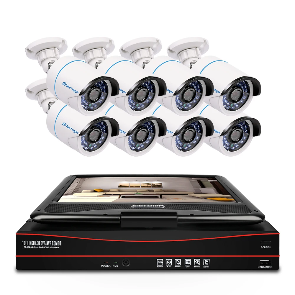 

Techage 8CH 1080P POE CCTV IP Camera System 2MP HD 10.1 Inch LCD Monitor NVR Security Waterproof Surveillance Recorder Video Kit