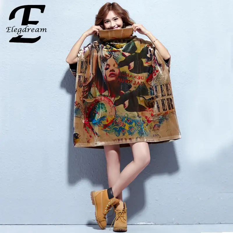 

Elegdream Brand Oversized Plus Size Women Clothing Ladies Fashion Print Hoodies Casual Loose Long Sweatshirt Shirt Tunic Vestido
