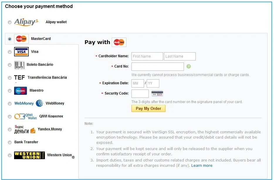 payment methods