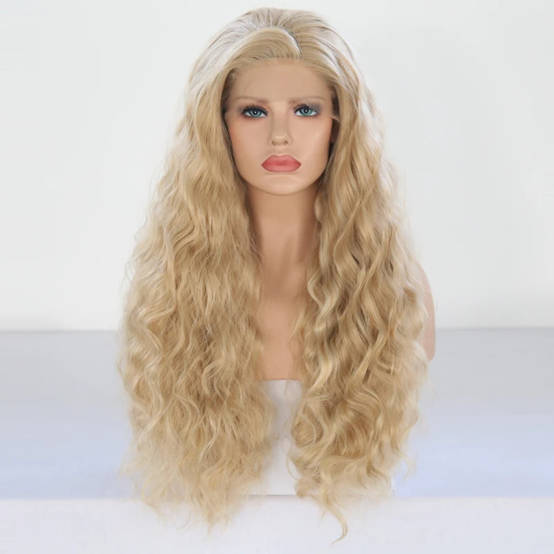 

Charisma Hand Tied Blond Wig High Temperature Hair Long Loose Deep Heat Resistant Wigs Glueless Synthetic Lace Front Wig