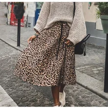Элегантная Сексуальная леопардовая винтажная Женская юбка со шнуровкой миди элегантная юбка плиссированная летняя юбка