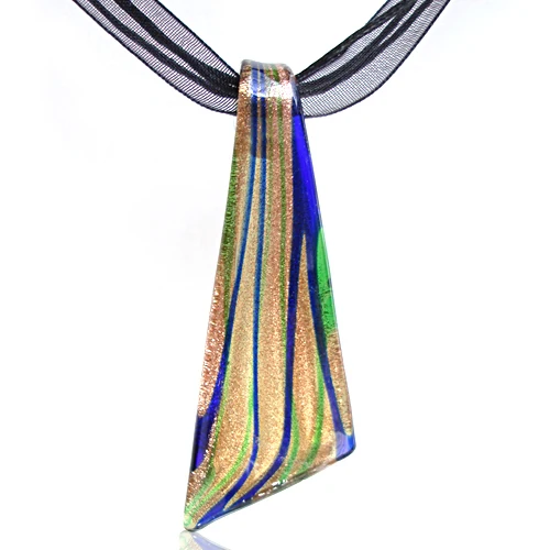 

RED SNAKE Murano Glass Painted Blue and Green lines Geometry Pendant Necklaces