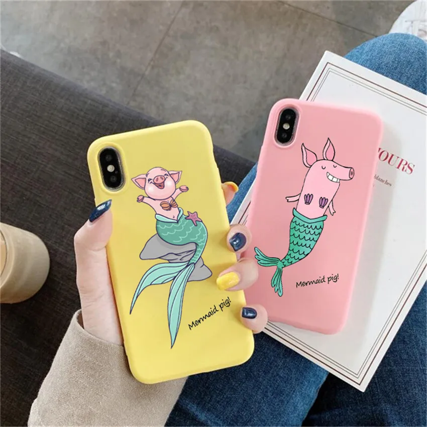 Милый розовый желтый чехол с русалочкой для iPhone 7 8 Plus XS силиконовый X 6S Max|Бамперы| |