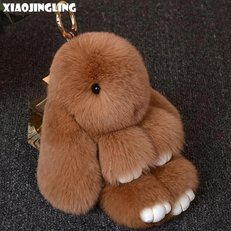 XIAOJINGLING New Rabbit Furs Keychain Brown Pendant Fashion Women Car Handbag Accessories Key Ring Birthday Party Gifts | Украшения и