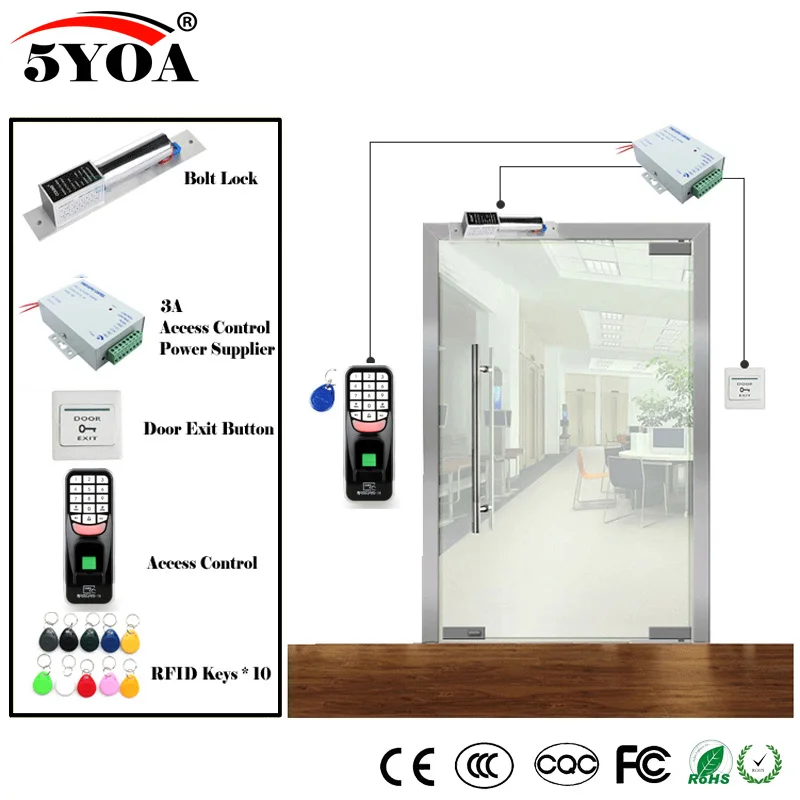 Комплект системы контроля доступа RFID отпечатков пальцев деревянные очки двери набор + Магнитный замок + ID карты Keytab + поставщик питания +