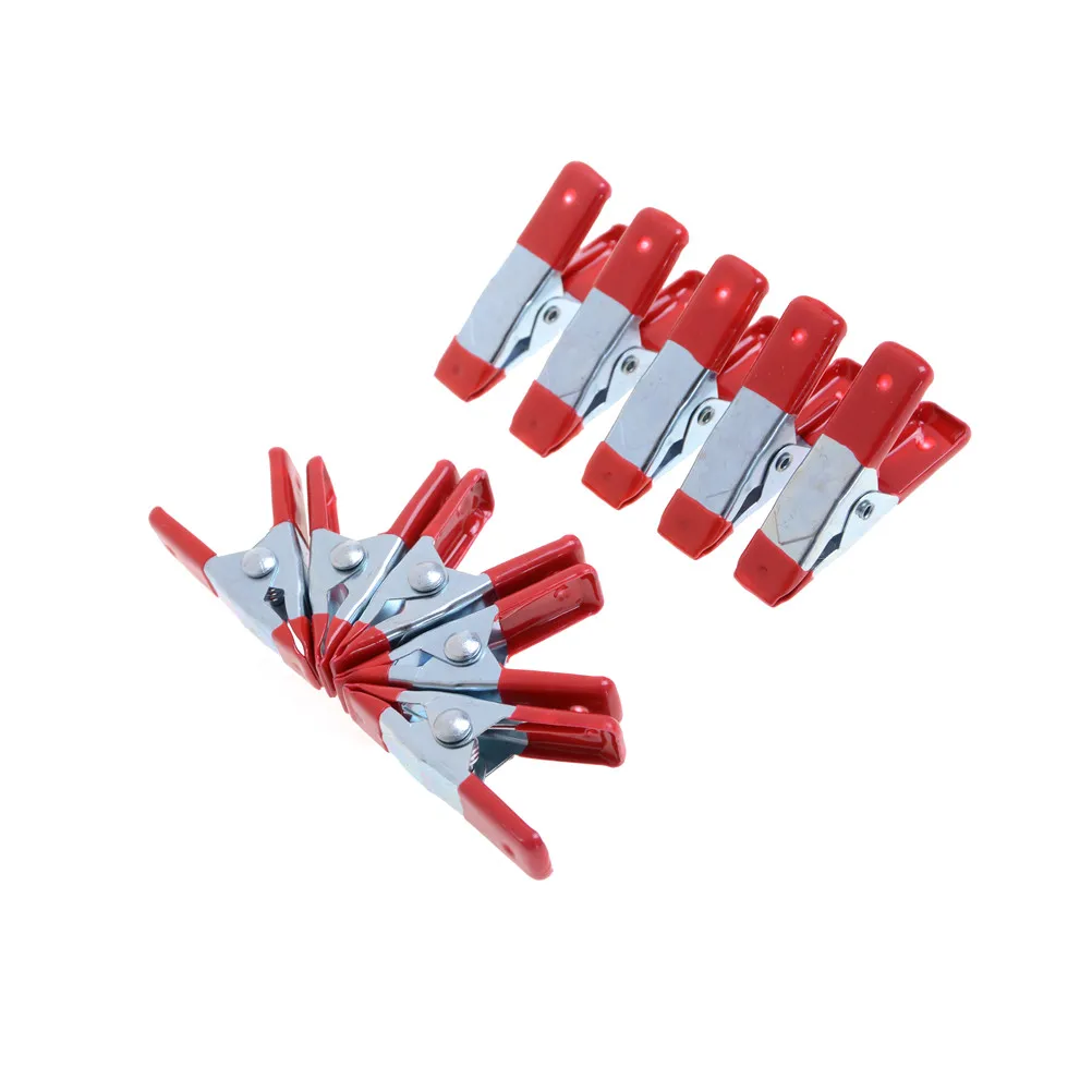 Hot 10pcs 2" Mini Metal Heavy Duty Spring Clamps Crocodile Clip Red Plastic Tips Tool Clips Grip Holder