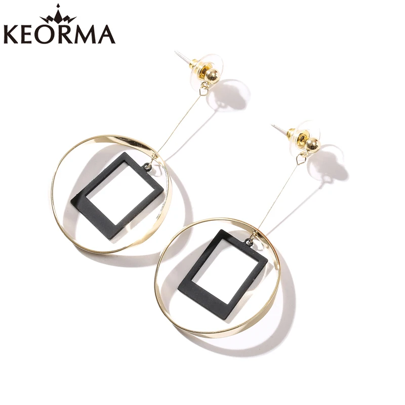 

KEORMA geometric earrings fashion 925 silver needle earrings personality circle pendant earrings statement earrings