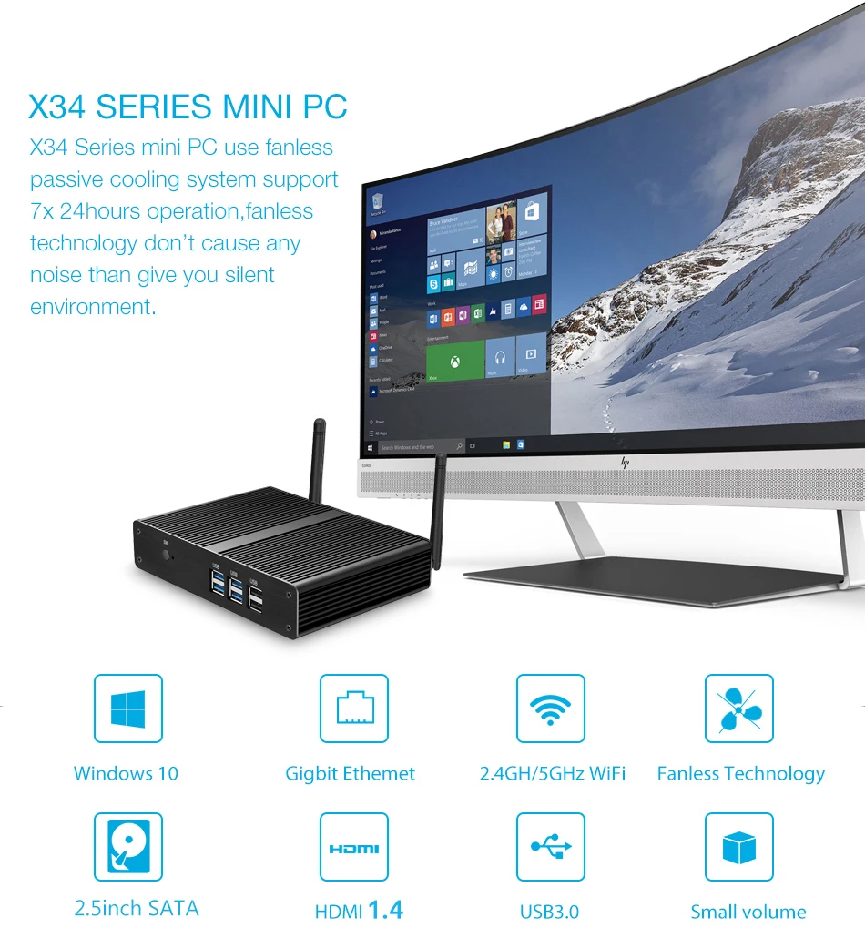 HLY Мини компьютер без вентилятора Core i3 7100U 4010Y i5 4200Y Мини ПК Windows 10 VGA HDMI Wifi 6* USB Celeron 2955U компьютер ПК