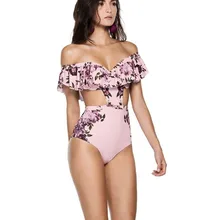 Купальник с открытой спиной, с открытыми плечами, с высокой посадкой, Цельный купальник, женский купальник с принтом, с оборками, бикини, с вырезами, трикини, сексуальный Монокини, купальник