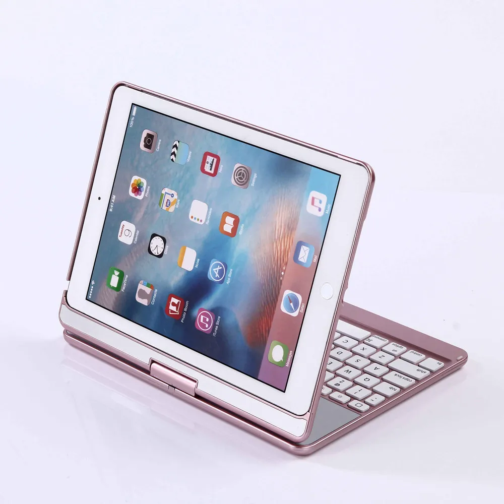 Для iPad 9,7 360 градусов вращения беспроводной Bluetooth русский/Иврит/Испанский Клавиатура чехол с 7 цветов светодиодный подсветка