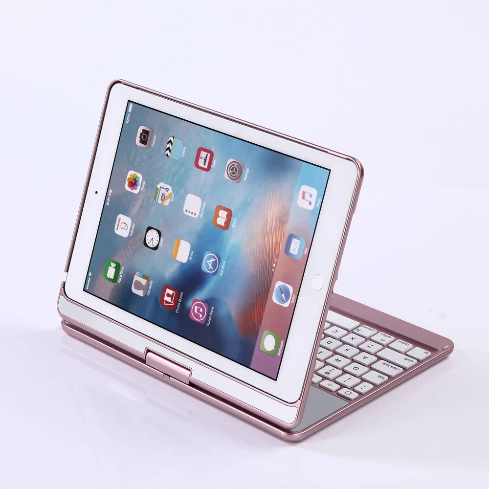  For iPad 9.7 2018 360 Degree Rotation Wireless Bluetooth Russian/Hebrew/Spanish Keyboard Case Cover