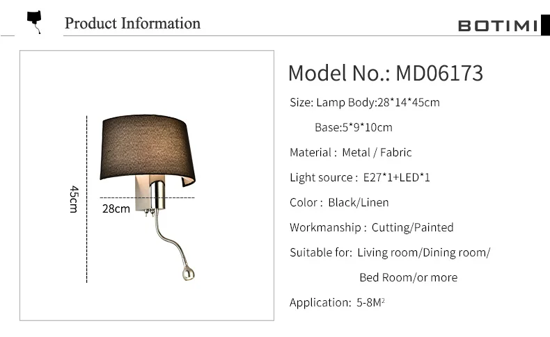 Conduziu a Luz da Parede com Tecido Abajur para o Quarto de Cabeceira Botimi Moderno Applique Murale Luminária Led Arandela Luz Quente 11 High Quality wall light