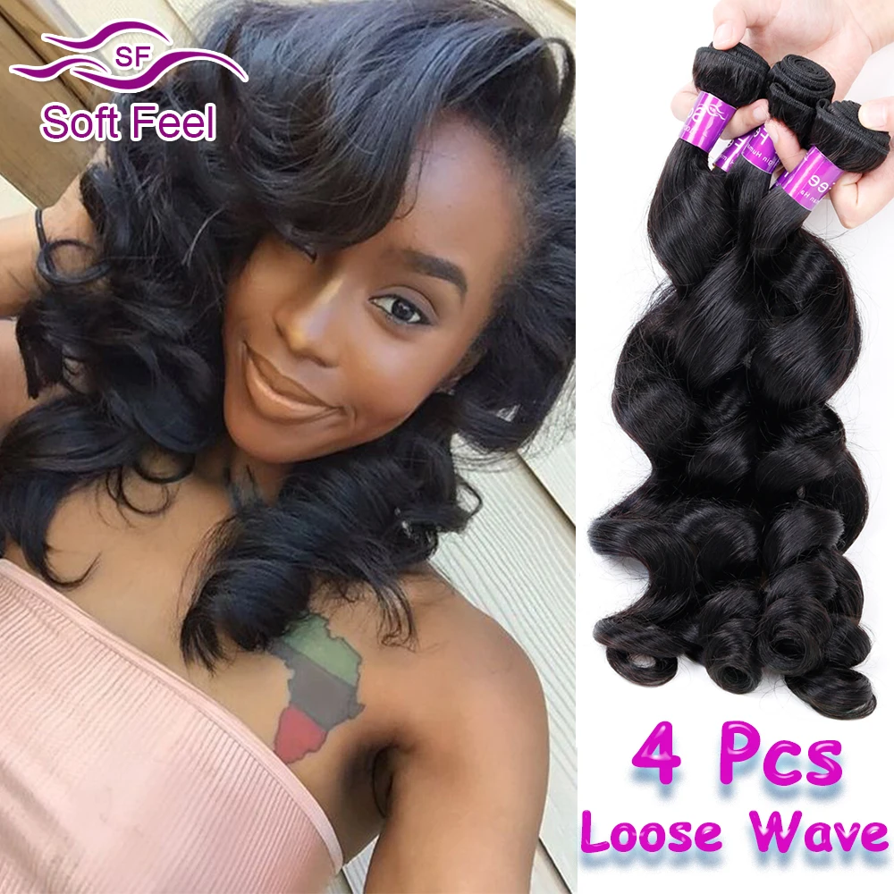 Queen Weave Beauty Brazilian Loose Wave 4 Bundle Loose Wave Human Hair 7a Mink Brazilian Hair Weave Bundles Tissage Bresilienne