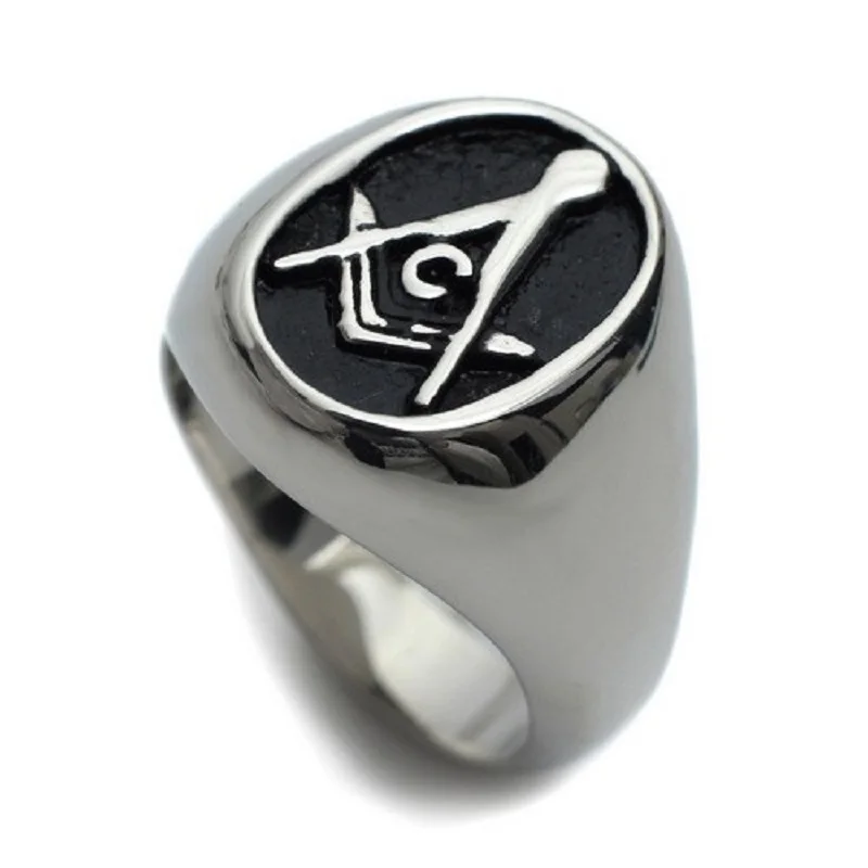 Silver & Black Free Mason Ring Freemasonry College Style Stainless