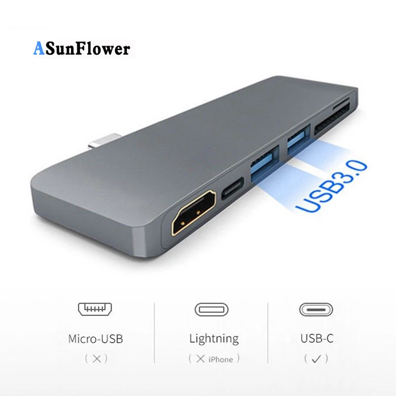 

USB HUB Type-C To 4K/2K HDMI Adapter High Speed Card Reader For MacBook Pro / Air 2018 PD Charging Port Portable USB C Splitter