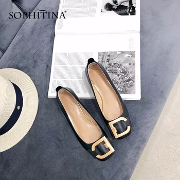 

SOPHITINA New Women' s Pumps Comfortable Genuine Leather Spring Autumn Fashion Metal Decoration Shoes Handmade Casual Pumps SO83
