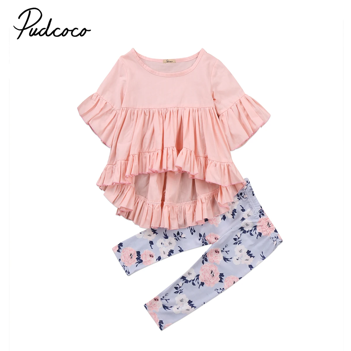 Cotton T-shirt Top Short Sleeve Pants Flower 2PCS Clothing Set Toddler Kids Baby Girls Outfits Clothes Sets