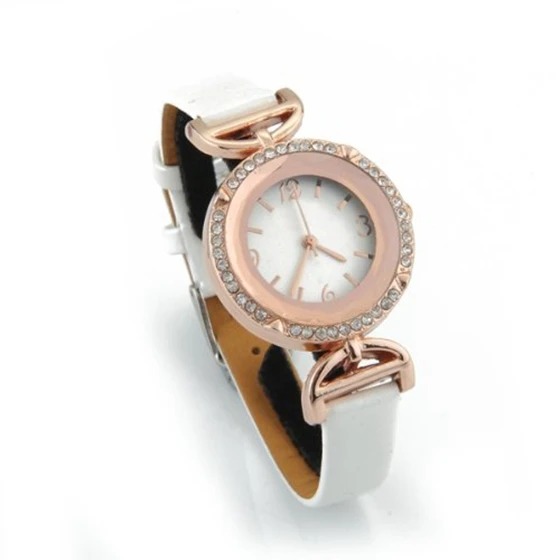 

Practical Rhinestone White Color Leather Strap Quartz Bracelet Watch for Women