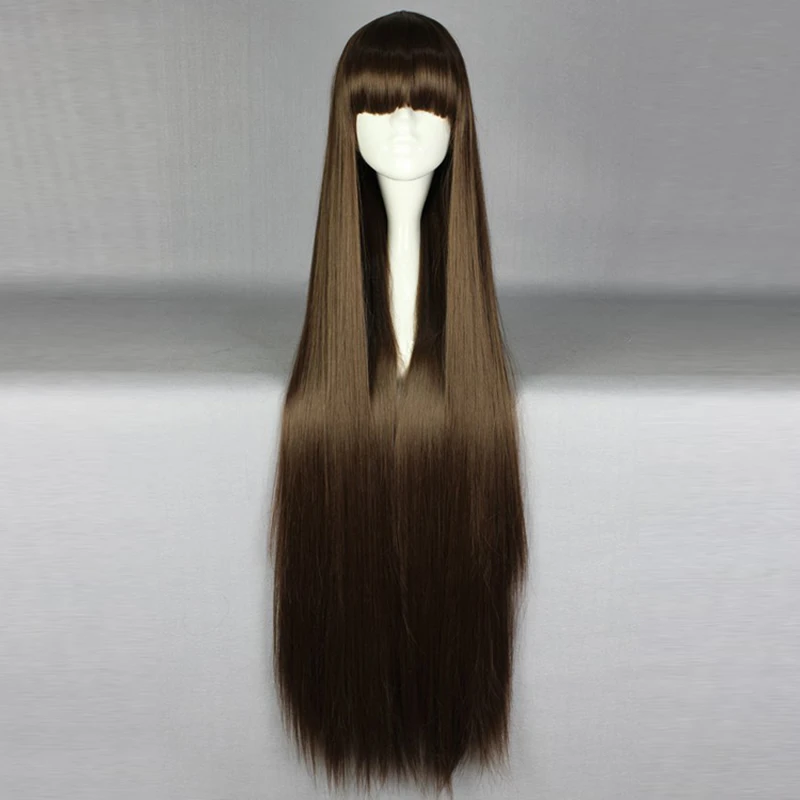 

For Kobori Amagi Brilliant Park 100cm Long Brown Straight Basic Bang Hair Cosplay Wig Heat Resistant+Wig Cap H75564E