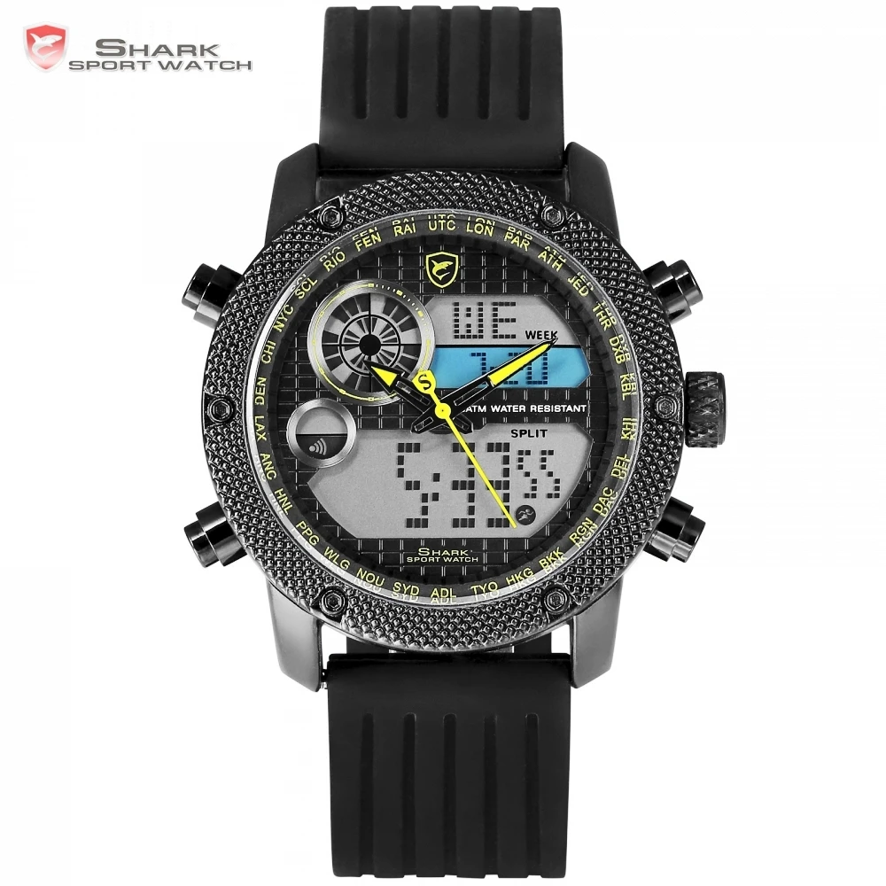 

Porbeagle Shark Sport Watches Calendar Alarm LCD Digital Silicon Band Design Yellow Hands Quartz Relogio Masculino Clock /SH587