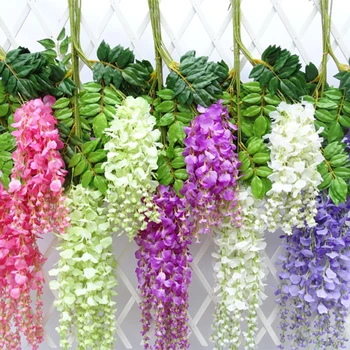 

1pc 110cm Artificial Flower Hanging Plant Silk Wisteria Fake Garden Hanging Plants Wedding Decoration Home Garden Supplies