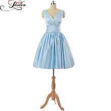 JAEDEN A Line Bridesmaid Dresses Custom Size and Color Lace Up Back Pleat Knee Length E203 V Neck Party Gowns 2017
