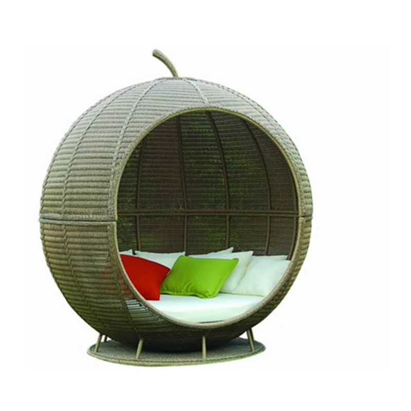 

Wholesale Latest Designs Apple Shape Wicker Daybed Outdoor Sun Bed unique rattan day bed