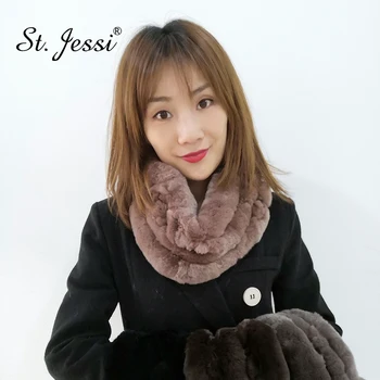 

ST.Jessi Hot Sale Real Fur Handmade Genuine Rex Rabbit Fur Neck Scarves Wraps Snood High Quality Winter Warm Ring Free Shipping