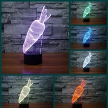 3D игрушечные овощи кролик с морковкой визуальная лампа изменение цвета светодиодный ночник Иллюзия Настольная лампа для дети ребенок спальня