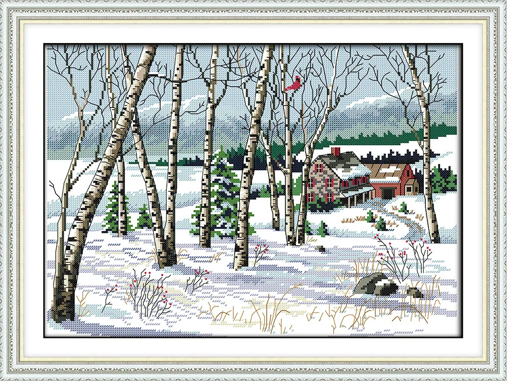 

Joy Sunday Mysterious Winter villages in snow DMC Counted Cross Stitch Kits printed Cross-stitch set Embroidery Needlework