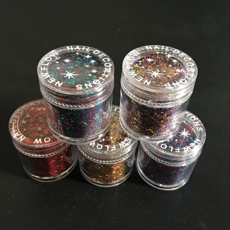 

5Boxes/Set 10ML/Box Nail Glitter Sequins 3D Makeup Face Sparkle Glitter Powder Dust Paillettes Manicure Nail Art Decorations#MA3