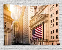 Tapeçaria De Parede Famoso Edifício Rua estados Unidos New York Stock Exchange com Bandeiras Urbana, Suspensão de parede para o Quarto