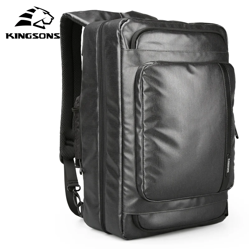 Kingsons Противоугонный мужской рюкзак большой емкости многофункциональные дорожные сумки водонепроницаемый рюкзак для ноутбука 15,6 дюймов для мужчин - Цвет: Черный