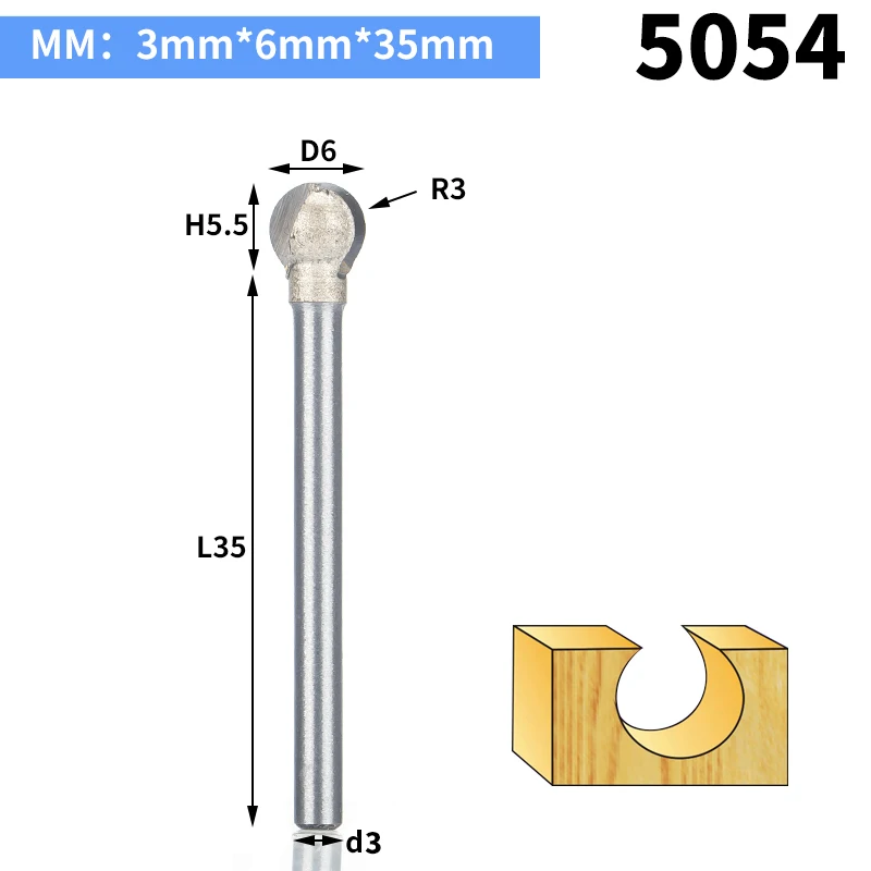 HUHAO 1 шт., 3 мм, 6 мм, хвостовик, круглая резьба по дереву, резьба по дереву, деревообработка, круглый 3D гравировальный нож - Длина режущей кромки: 5054