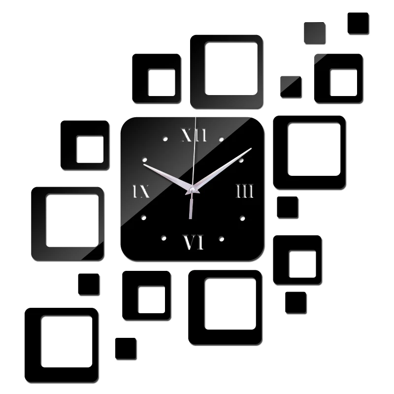 

new 2015 direct selling led acrylic wall clock 17 squares Quartz mirror Modern home decoration diy stickers freeshipping