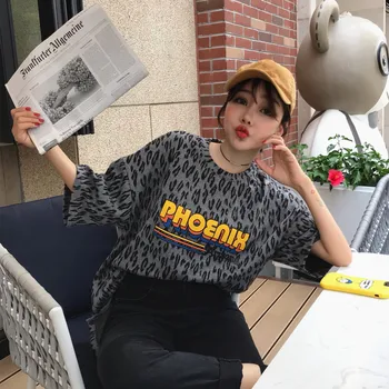 

Short Sleeve T-shirt Women Streetwear,Korean Graphic Harajuku Shirt Half Sleeve Crop Top,Womens Clothing Leopard O-Neck T Shirt