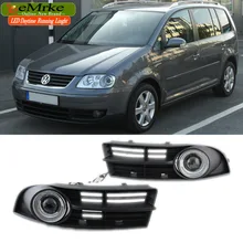 EeMrke для Volkswagen Touran 2003-2006 светодиодный Ангел глаз DRL дневные ходовые огни галогенные лампы H11 55 Вт Противотуманные фары комплекты