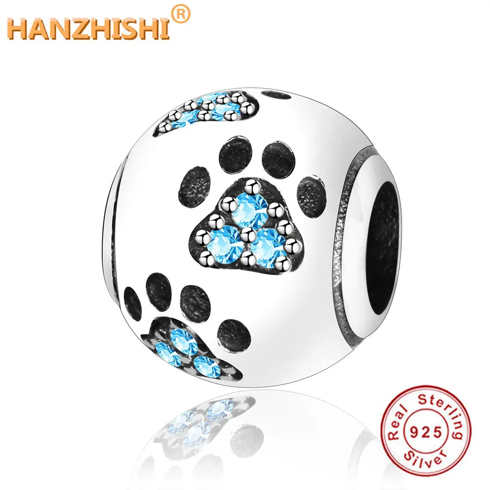 

2018 Newest CZ Paw Charms Fits Original Pandora Charms Bracelet 925 Sterlinsg Silver Round Beads DIY Jewelry Making Berloques