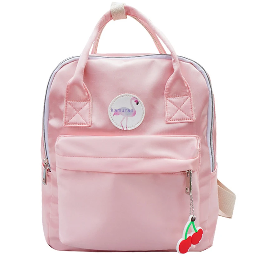 

Harajuku Nylon Backpack Women Flamingo Solid Color Schoolbag Teen Girl Casual Travel Backpack Korean Style Backpack Chic Daypack