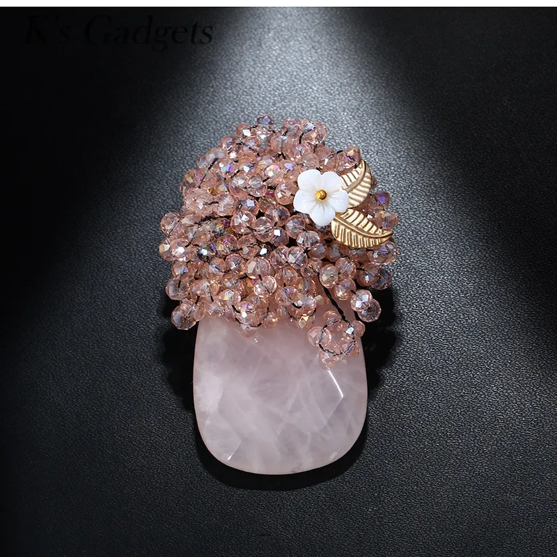

K'S Gadgets Pink Crystal Brooches For Women Vintage Natural Stone Party Costume Pin Jewelry Elegant Brooches For Hat