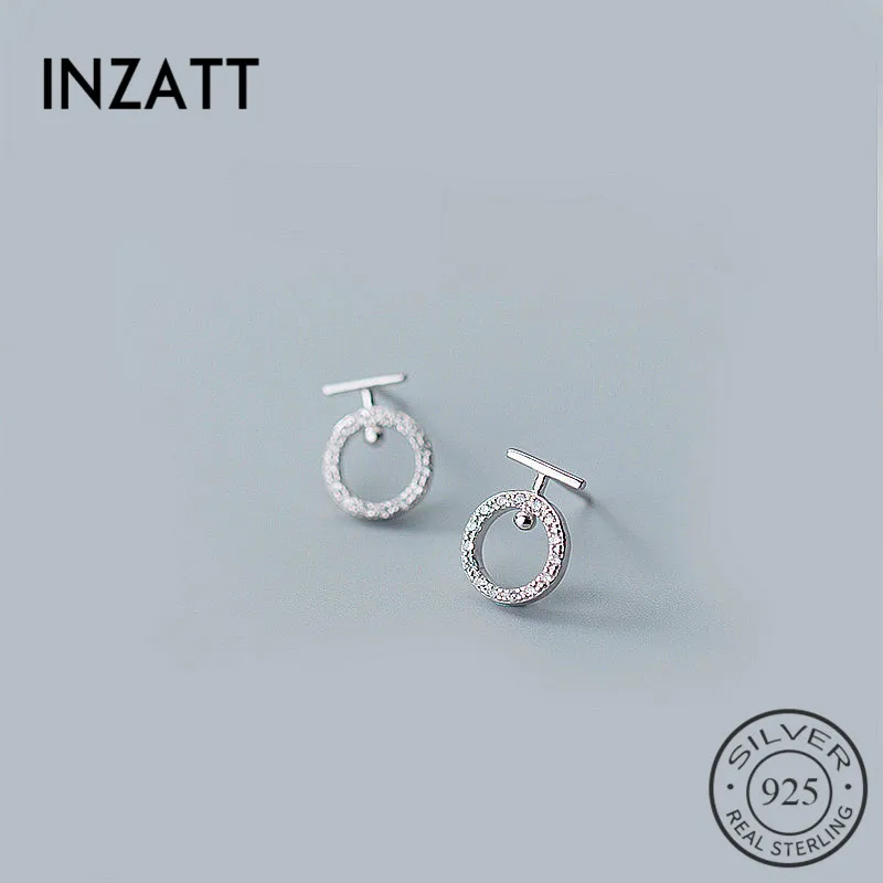 

INZATT Minimalist Zircon Hollow Round Real 925 Sterling Silver Stud Earrings Letter T For Women Prevent Allergy Fine Jewelry