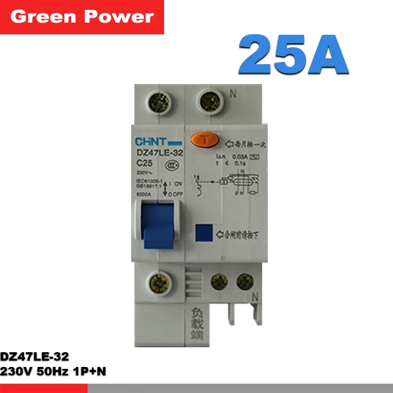 

Breaker,DZ47LE-32 1P+N C25 CHNT Circuit Breaker, 230V 25A 1 phase add Neutra wire, switch circuit breaker,leakage protection