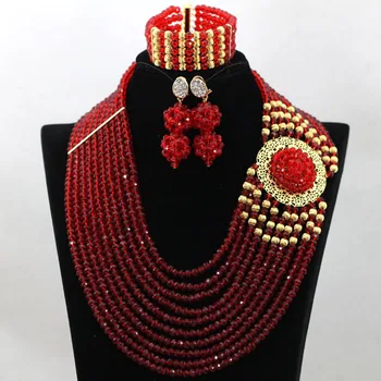 

Luxury Clear Red Crystal African Beads Jewelry Set 10 Layers Women Party Fashion Jewelry Set Free shipping QW081