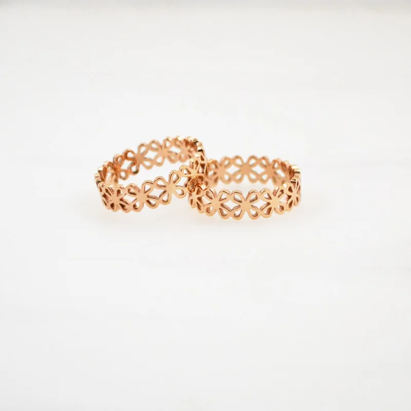 

2109 316L Stainless Steel Rose Gold-color Hollow simple Flower Ring Fashion Jewelry For Women Size 4-10 Never fade Ring