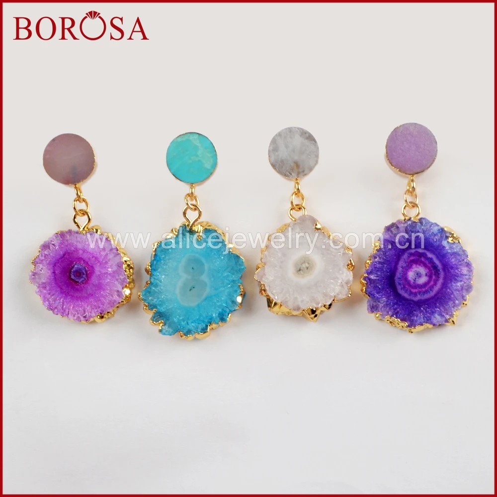 

BOROSA 5pairs Natural Stone Earring Dangle Earrings 10mm Round Multi Stones With Rainbow Solar Quartz Earrings for Women G1576