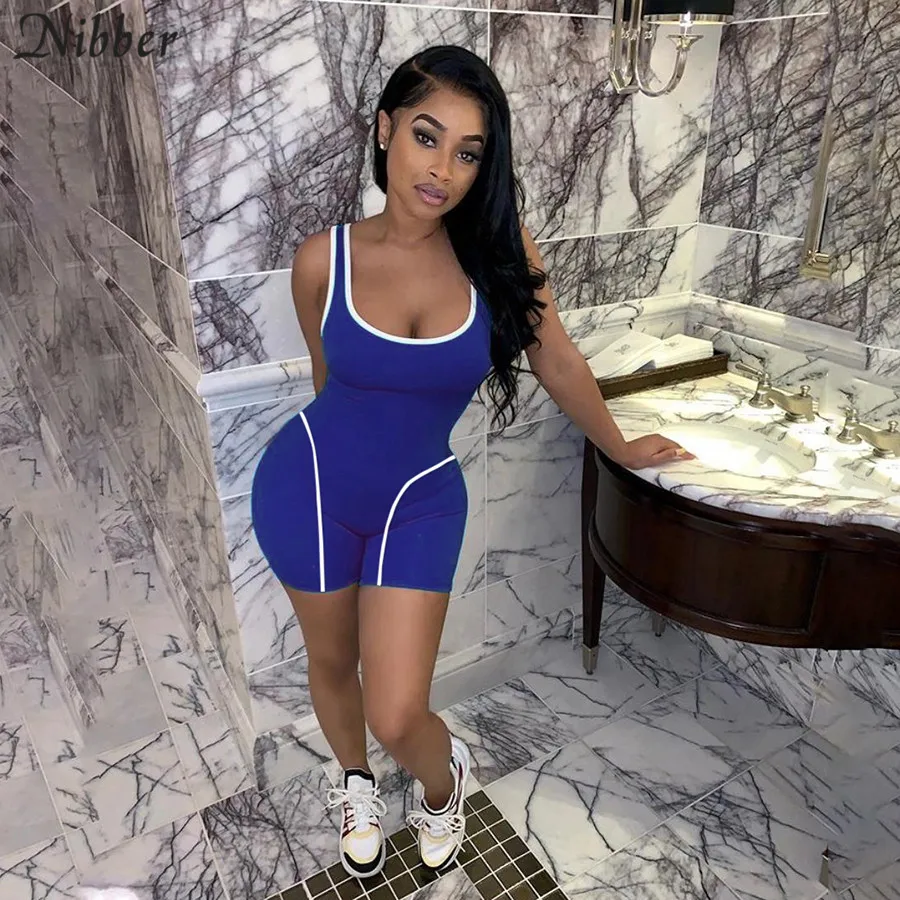 

Nibber2019hot sale Reflective neon playsuits women sleeveless Soft Basic playsuits summer autumn casual Jogging Sportswear mujer