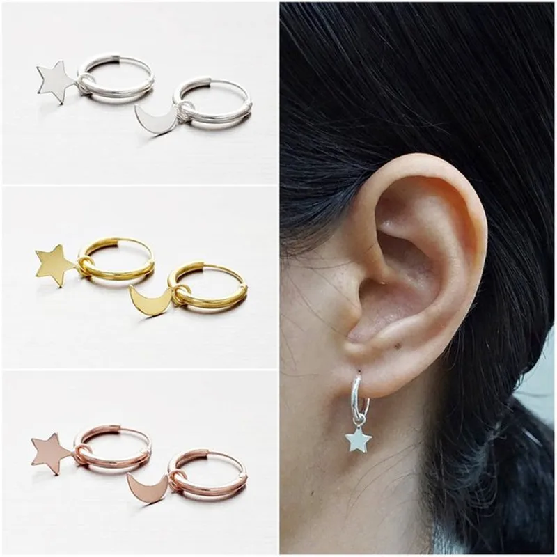 

Artilady small hoop earring cartilage earring moon star hoop earrings women jewelry gift