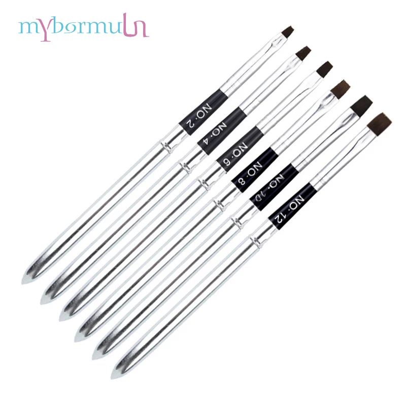 

MYBORMULA 6 Pcs/Set Nail Art Brush Flat Pen Painting Drawing Pen Acrylic UV Gel Polish Extension Design Tools Manicure