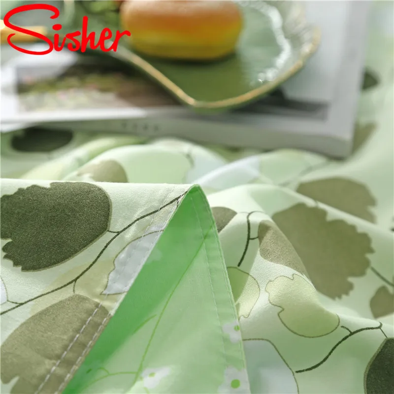 Sisher пасторальный стиль постельных принадлежностей с принтом зеленых листьев одеяло; пододеяльник с наволочками один двойной королева король