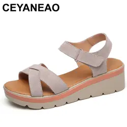 CEYANEAO/летние женские босоножки; Повседневная обувь; замшевые босоножки на танкетке с открытым носком; сандалии-гладиаторы на высоком